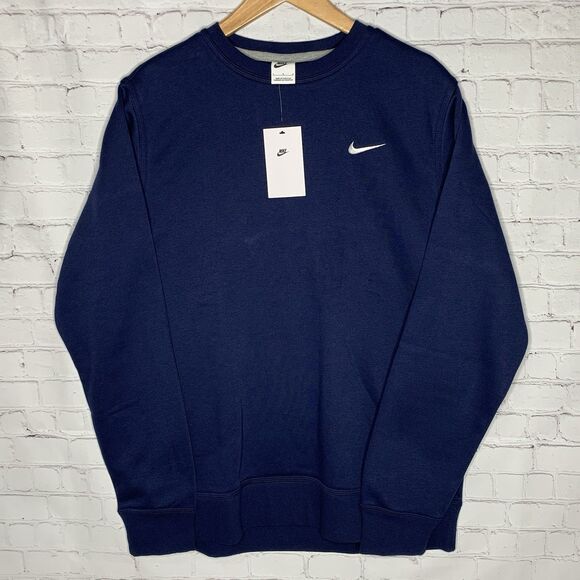Sz L Nike Solo Swoosh Pullover Crewneck Navy Men’s 611467-410 - Picture 1 of 6